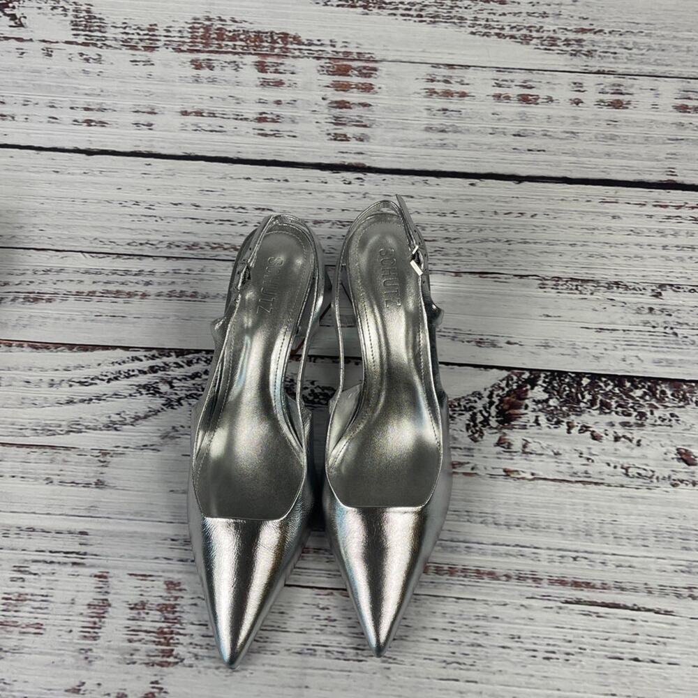 Schutz Women's Size 10 Metallic Nappa Blanche Mid Heels - Picture 9 of 10